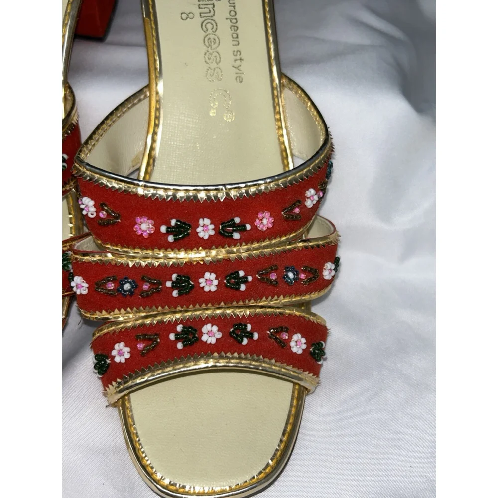 Vtg Princess C. European Style Chinese Velveteen Handmade Shoes Slides Heels 8 - Picture 3 of 12